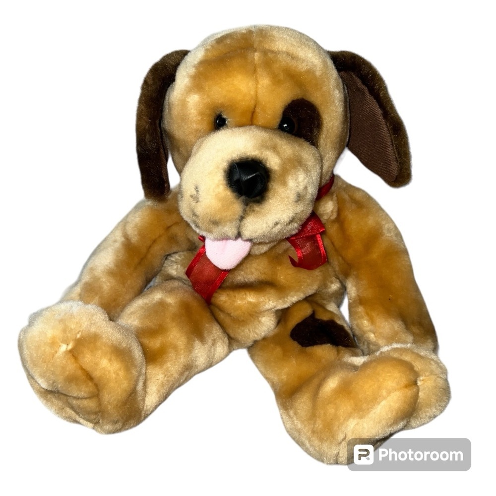 1988 Chrisha Playful Plush Dog Hand Puppet Voice Box says I Love You & Whistles